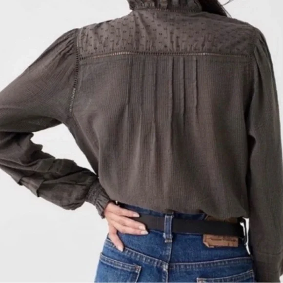 Faherty Willa Blouse Organic Cotton Beautiful Details Size XS - Picture 4 of 8